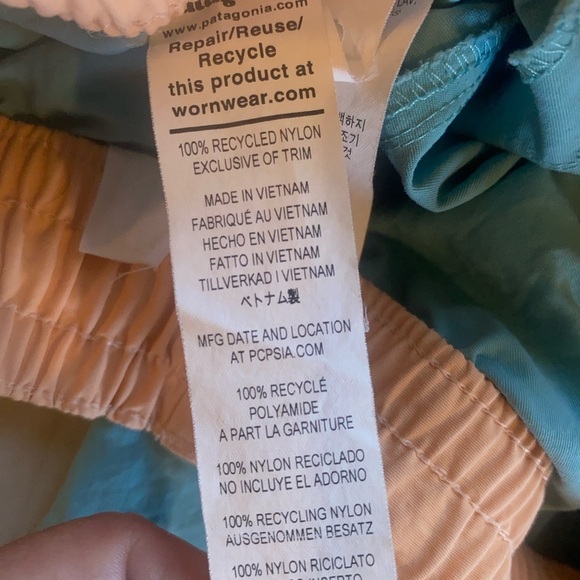 Patagonia Kids Baggies Shorts Size Small Recycled Nylon Aqua Peach NetPlus - Picture 4 of 7